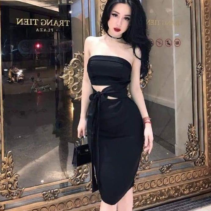 Đầm cúp cột nơ eo