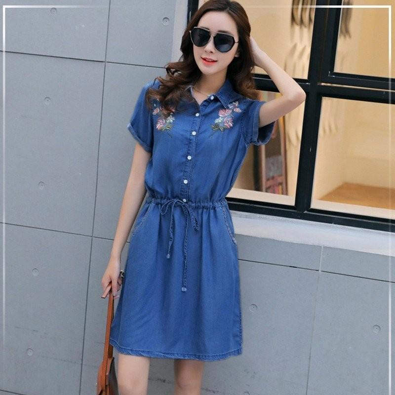 ĐẦM JEAN THÊU HOA EO THẮT NƠ NGOCTRANSHOP - NT1048