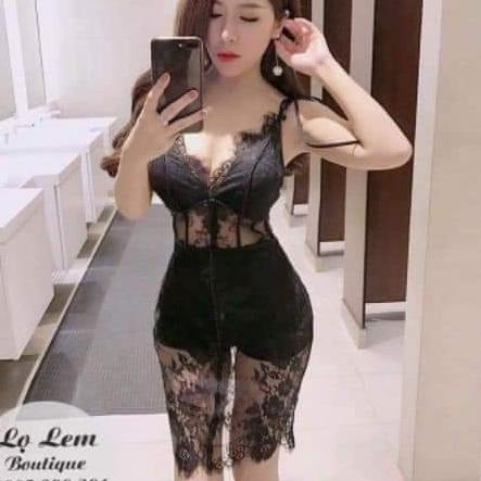 Đầm body ren lưới 2 dây đính cườm