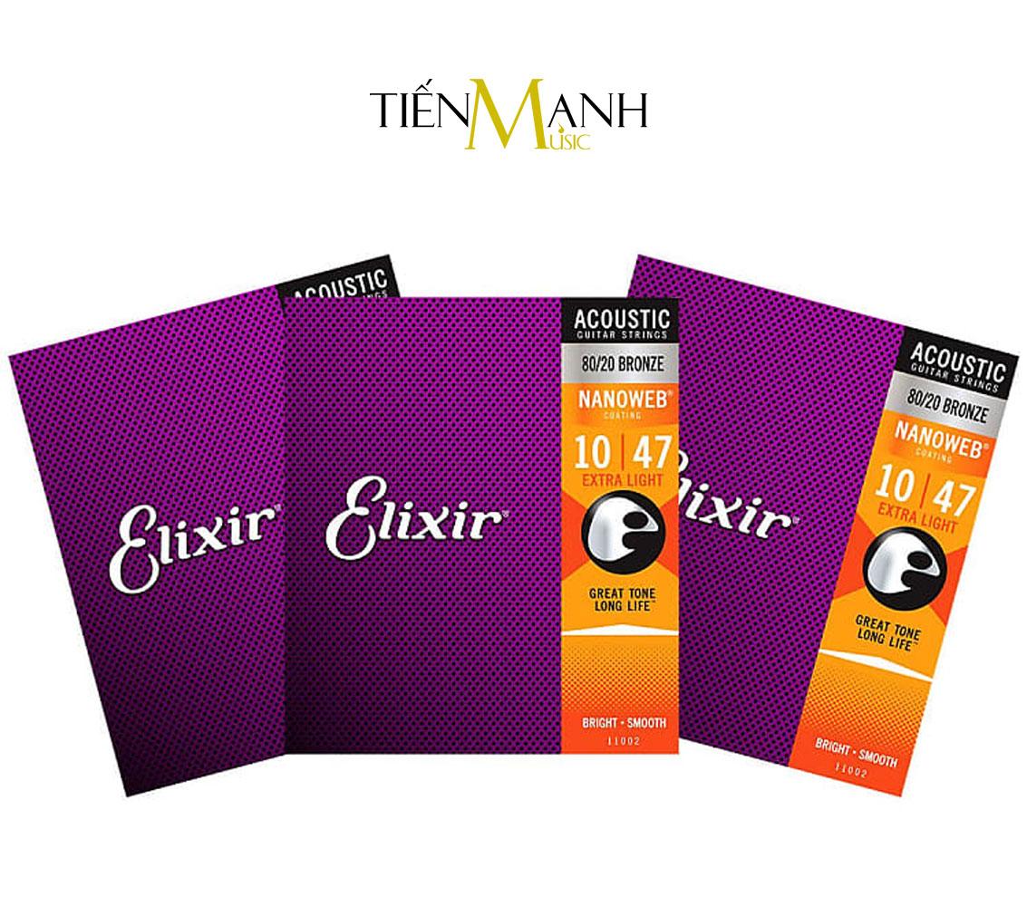 Elixir 11002 - Dây Đàn Acoustic Guitar Cỡ 10 (.010-.047) - 80/20 Bronze Strings Extra Light - Hãng phân phối chính thức (Bộ Dây Ghi-ta phủ lớp Nanoweb cao cấp - Cam kết 100% dây xịn, sai hoàn tiền gấp 10 lần)