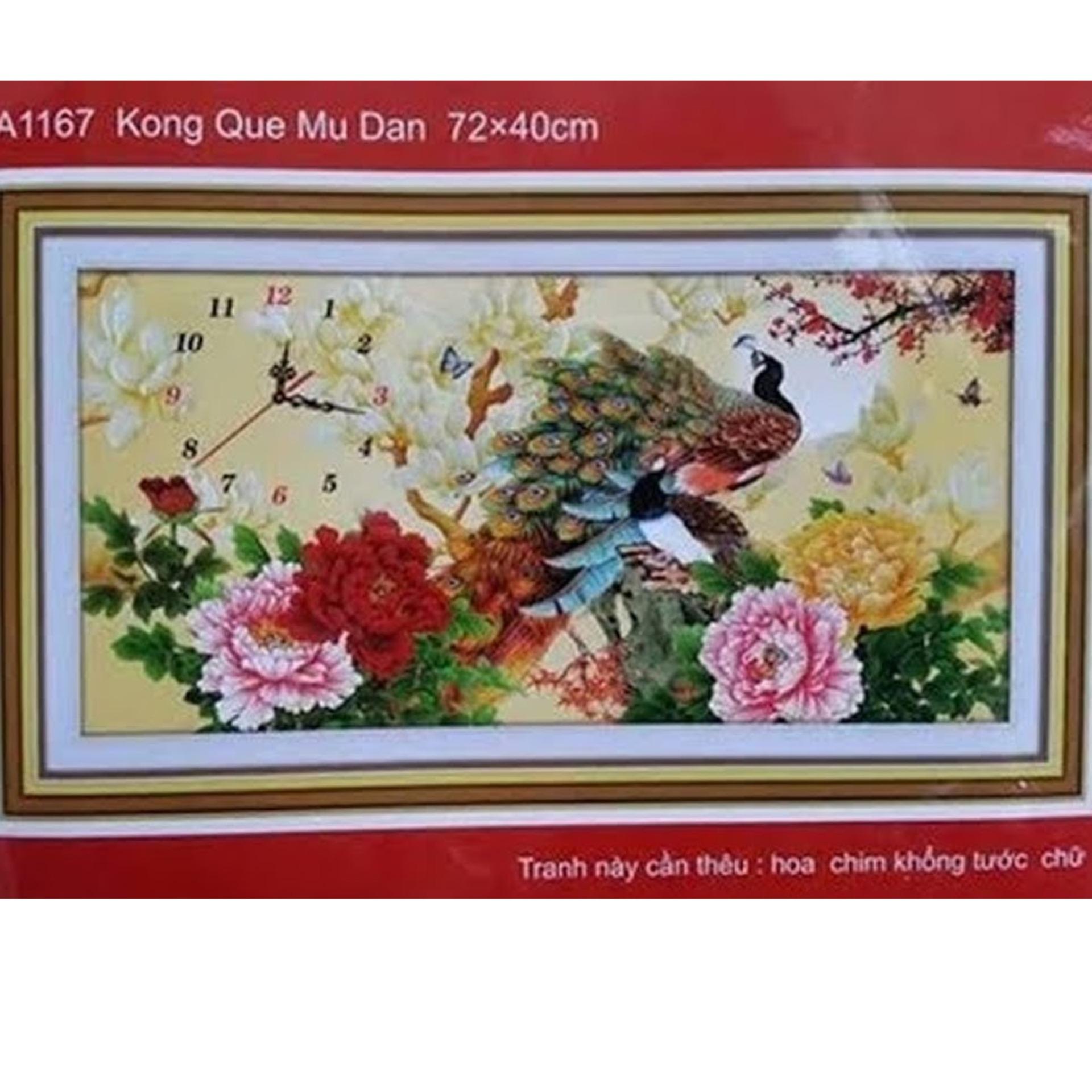 Tranh thêu chữ thập đồng hồ đôi công A1167