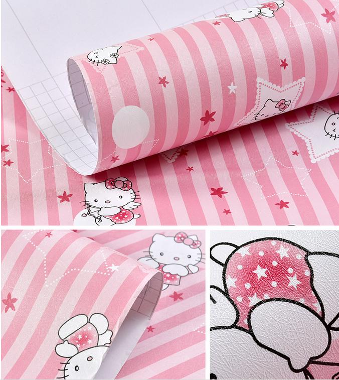 5m Decal GiấY Dán TườNg Kitty sọc hồng (Khổ RộNg 45cm) keo sẵn