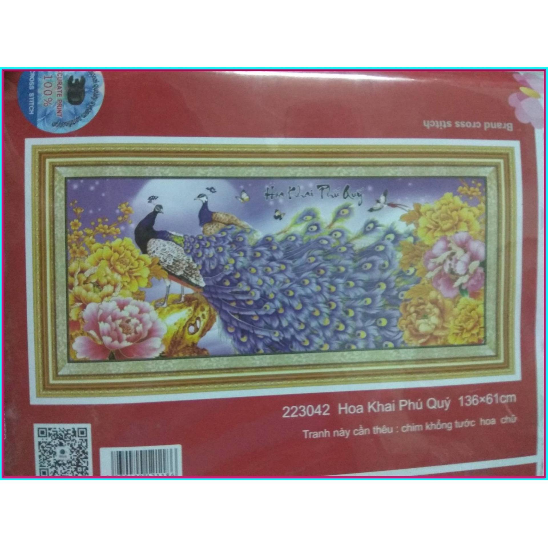 Tranh thêu chữ thập hoa khai phú quý 223042