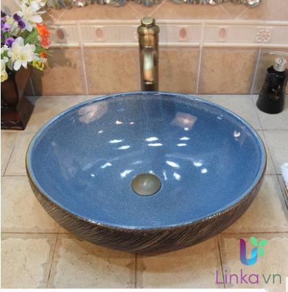 Chậu rửa lavabo gốm sứ nghệ thuật cao cấp tráng men xanh