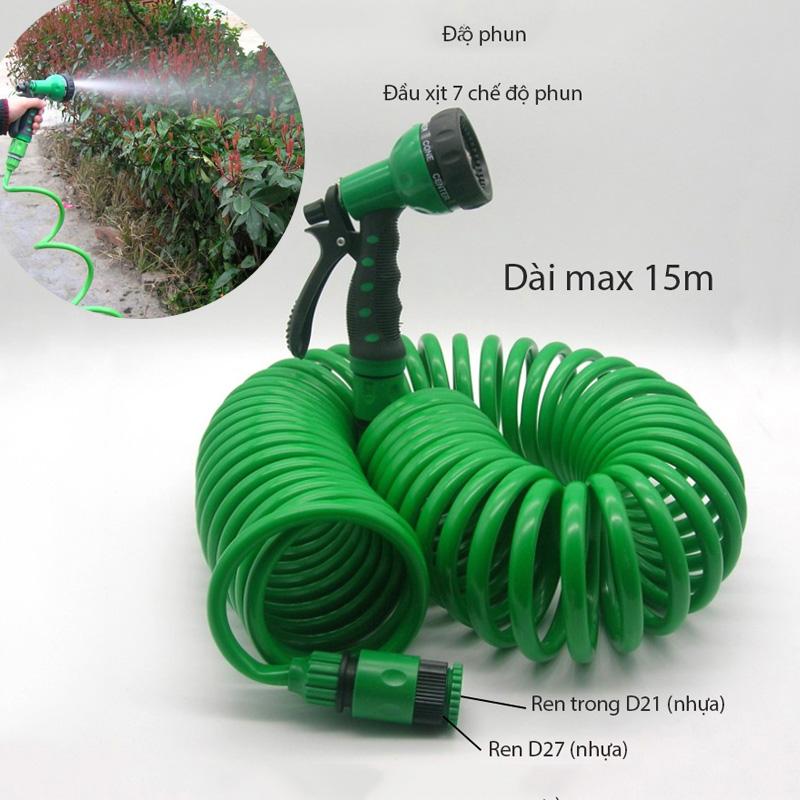 Bộ vòi xịt kèm dây nối mềm JC615 với đầu xịt 7 chế độ, dây mềm lò xo dài 15m