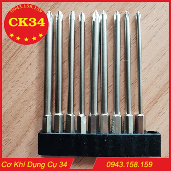 Bộ 9 mũi tô vít 4 cạnh dài 100 mm cho khoan pin,điện hãng broppe