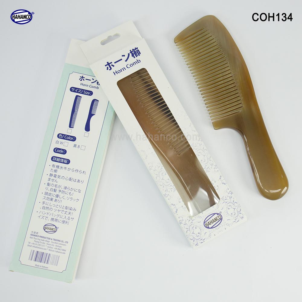 Lược sừng xuất Nhật - COH134 (Size: M - 16cm) Mẫu tiêu chuẩn chuôi dày - Horn Comb of HAHANCO - Có lợi cho sức khỏe