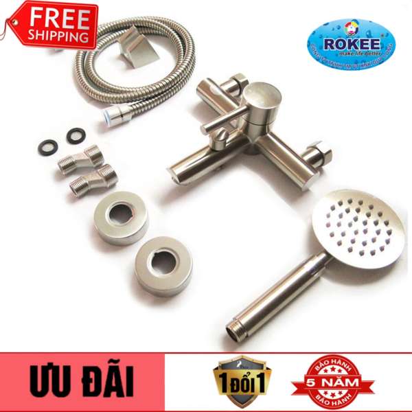 Bộ vòi sen nóng lạnh Inox SUS 304 Rokee - DL404 (Trắng vàng)