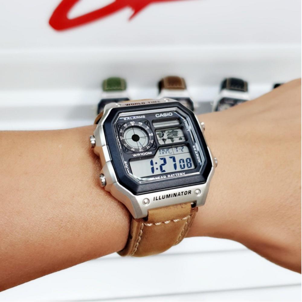 [HCM]Dây da đồng hồ Casio AE-1200WH các loại (Màu nâu nhạt )