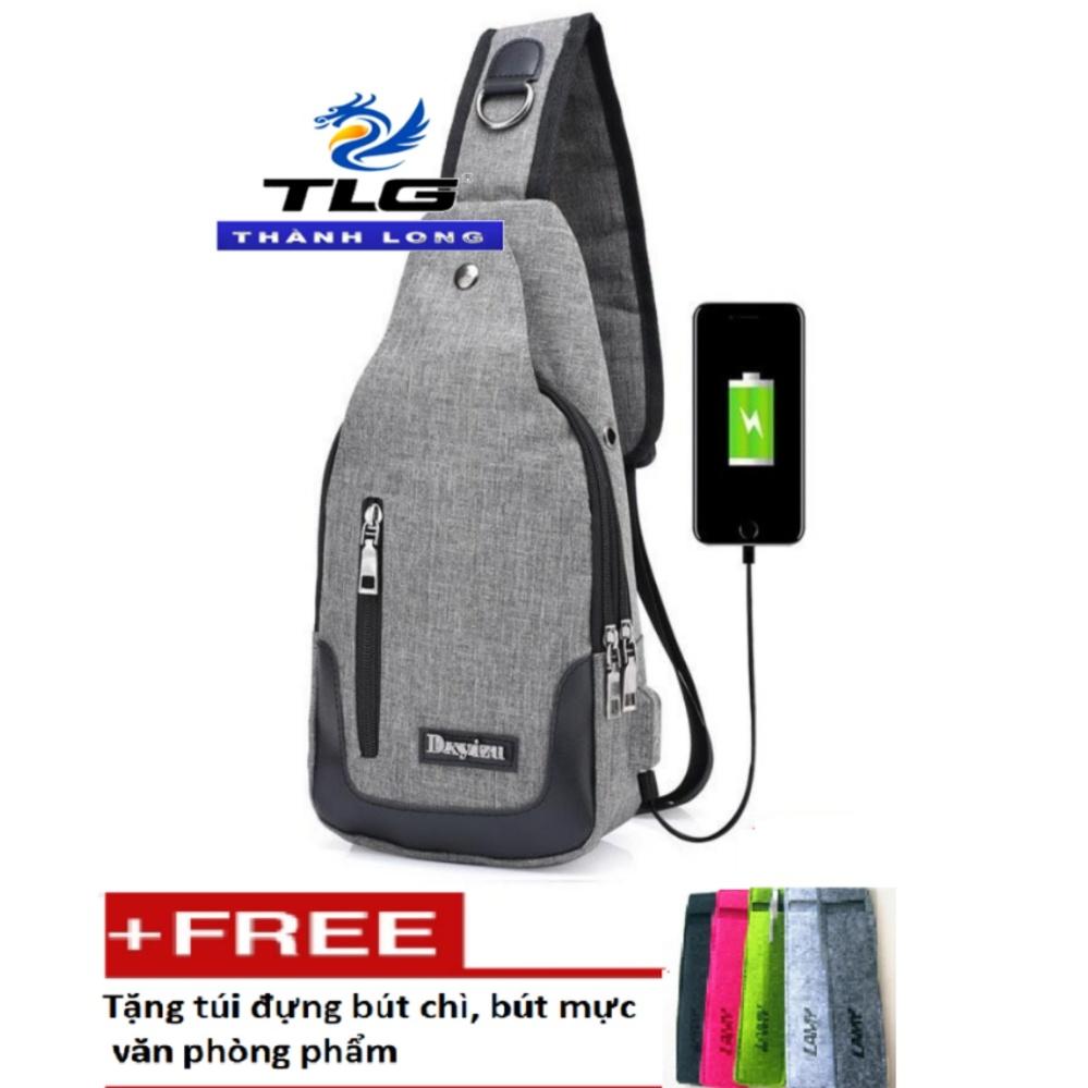 Túi đeo chéo nam cao cấp tích hợp cổng sạc USB TL8211 tặng 01 túi đựng bút chì,bút mực VPP