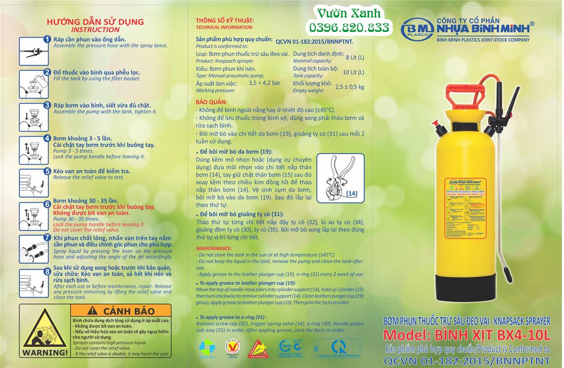 Bình phun xịt tưới 10 lít Bình Minh chắc bền