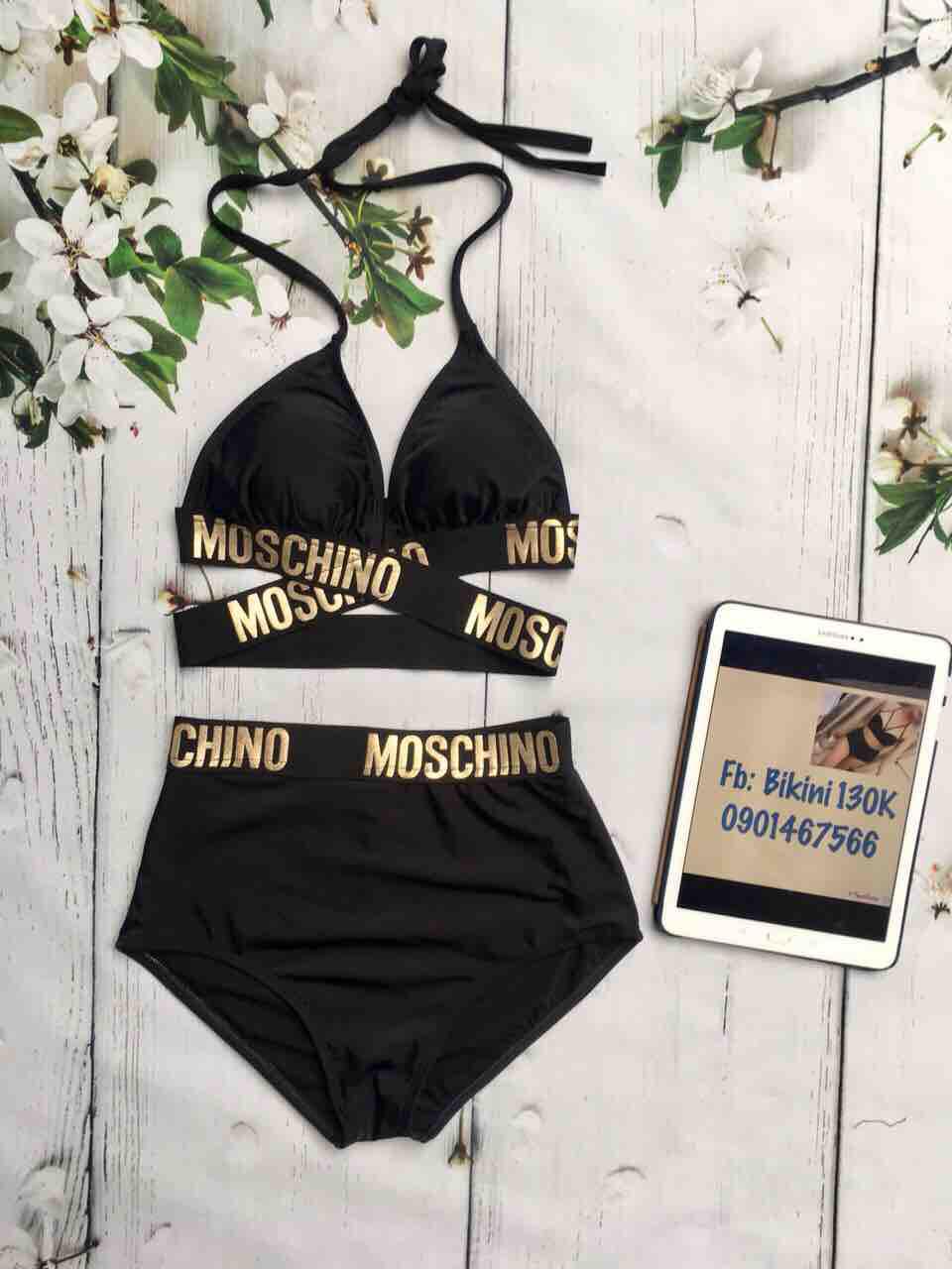 Bikini mochino áo chéo dây quần cạp cao