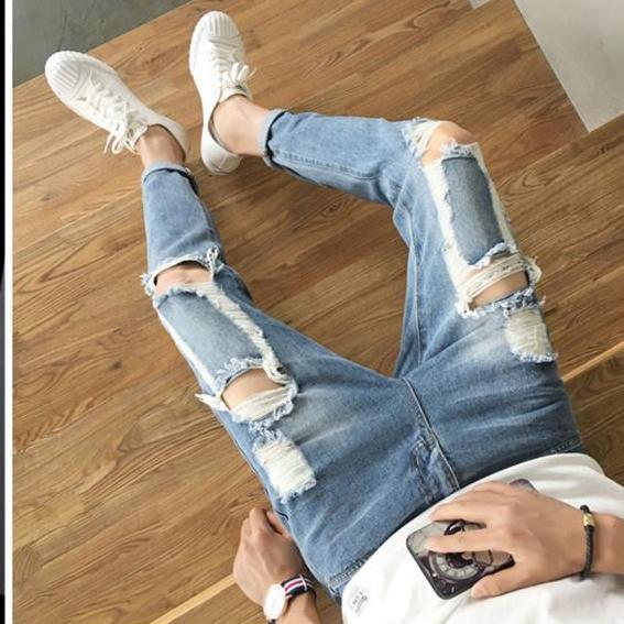 [HCM](Hàng Thanh Lí Nghỉ Bán)Quần Jean Nam Rách Xanh Sáng