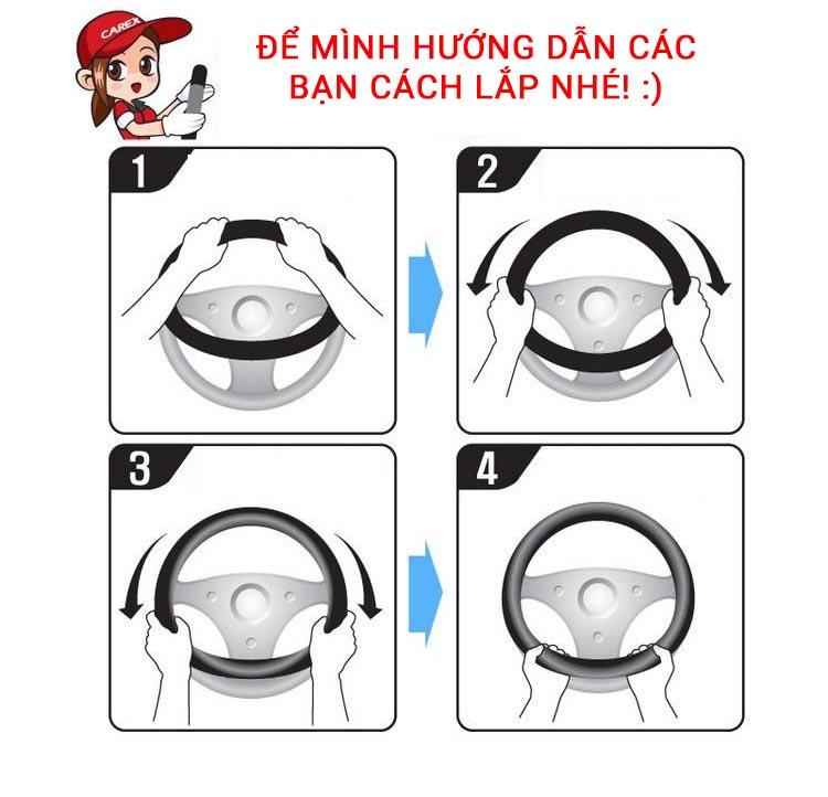 Bọc vô lăng bằng da, màu đen viền chỉ đỏ