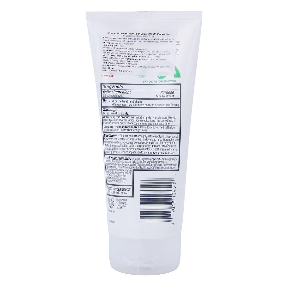 [HCM]Sữa Rửa Mặt Sạch Mụn Đầu Đen St.Ives Trà Xanh (170g)