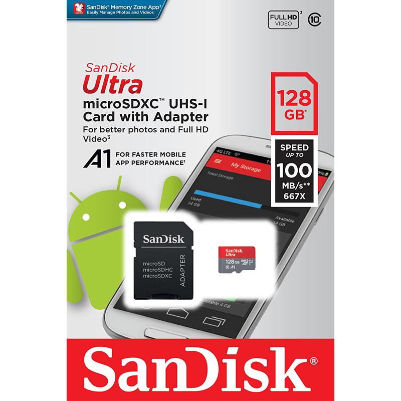Thẻ nhớ microsdxc sandisk ultra a1 128gb 100mb/s kèm adapter
