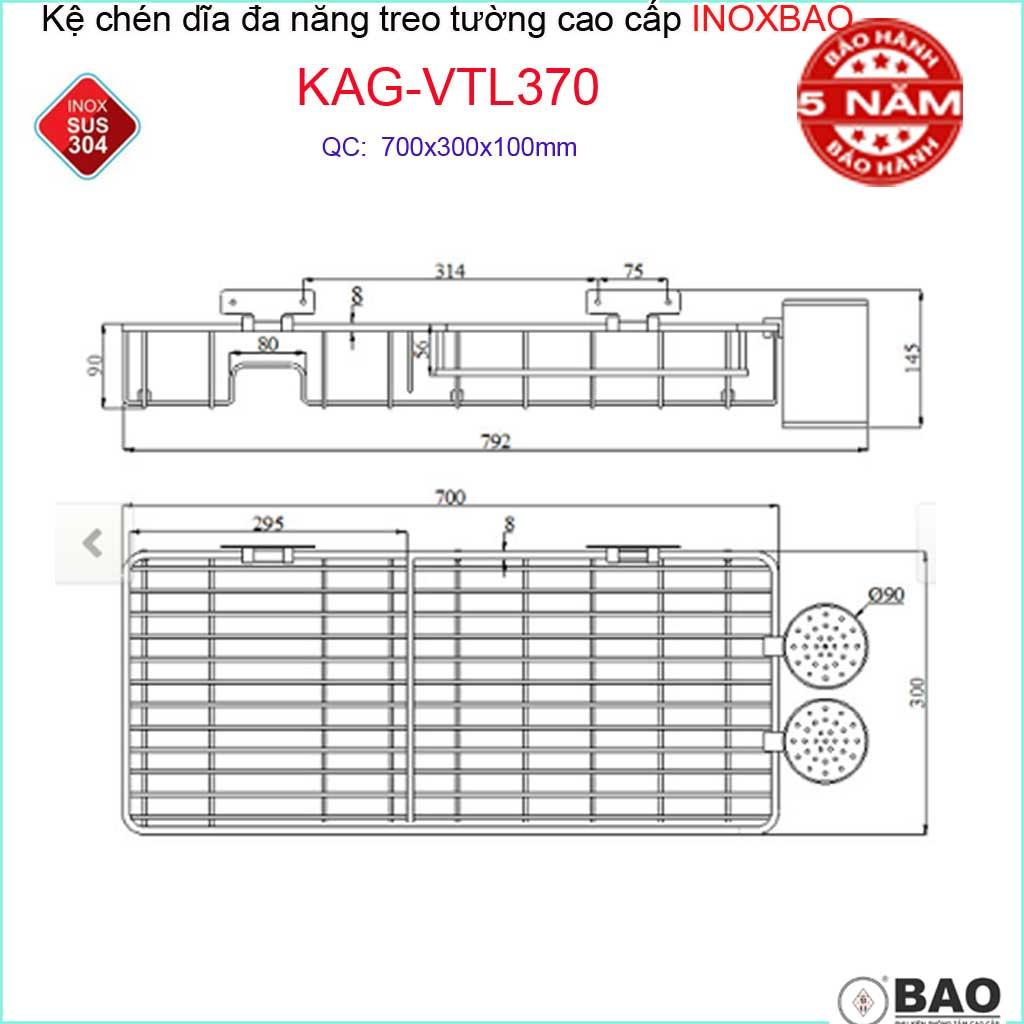 Kệ úp chén dĩa đa năng có ống đũa Inox Bảo KAG-VTL370