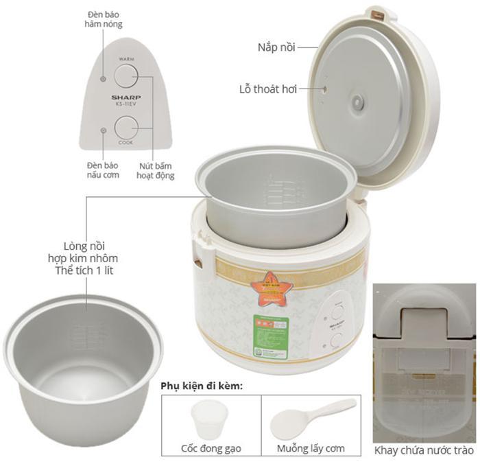 Nồi cơm điện Sharp KS-11ET 1L (Trắng) - Hàng nhập khẩu