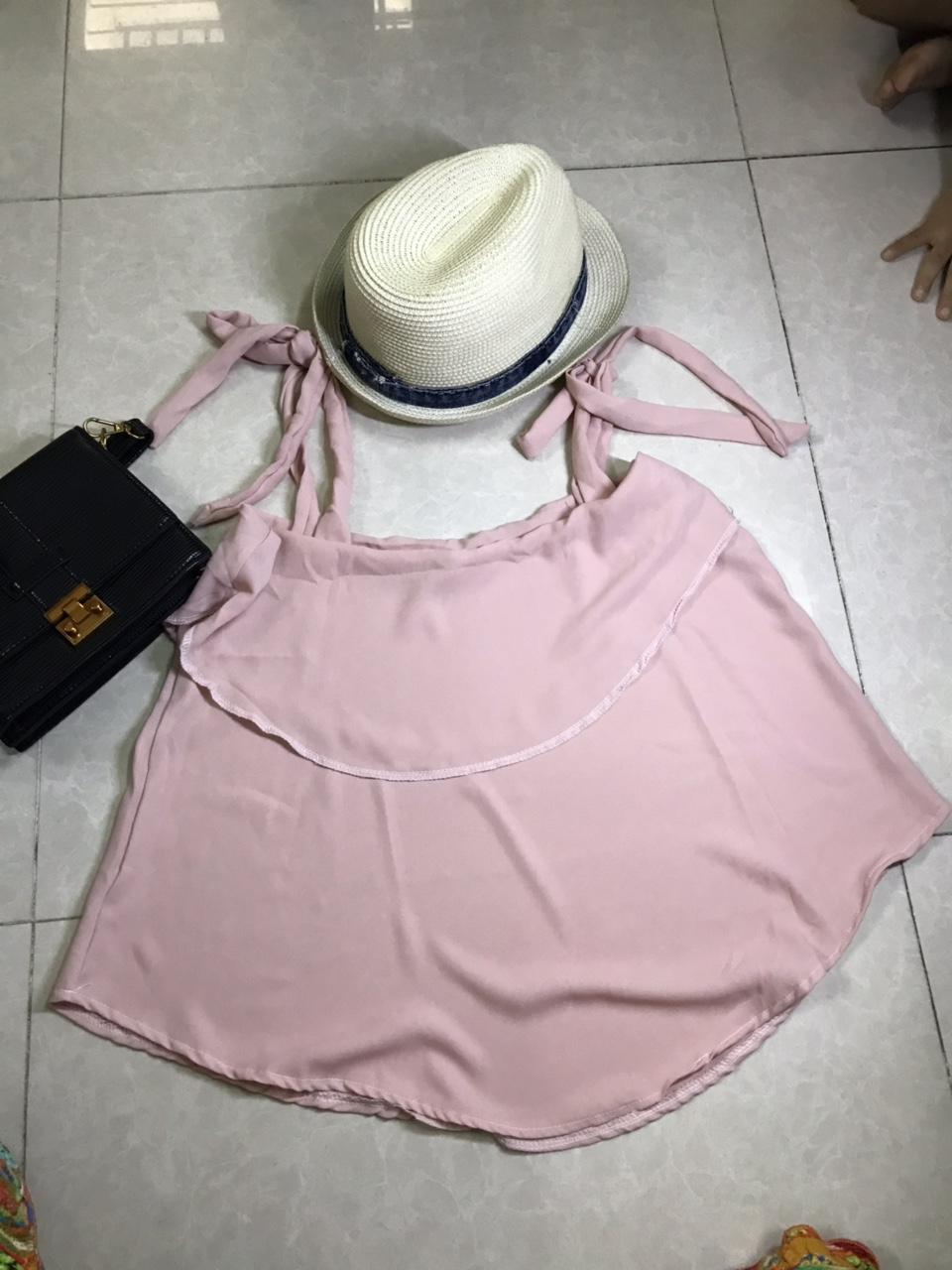 Áo voan nơ cột vai hai tầng