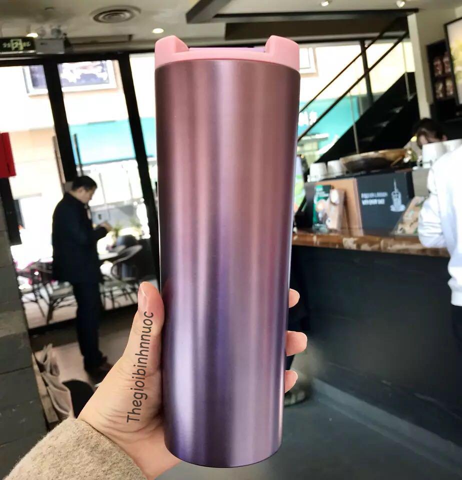 Bình Giữ Nhiệt Starbucks Hồng Ombre Đen Inox Tím 500ML Kèm Cọ B230