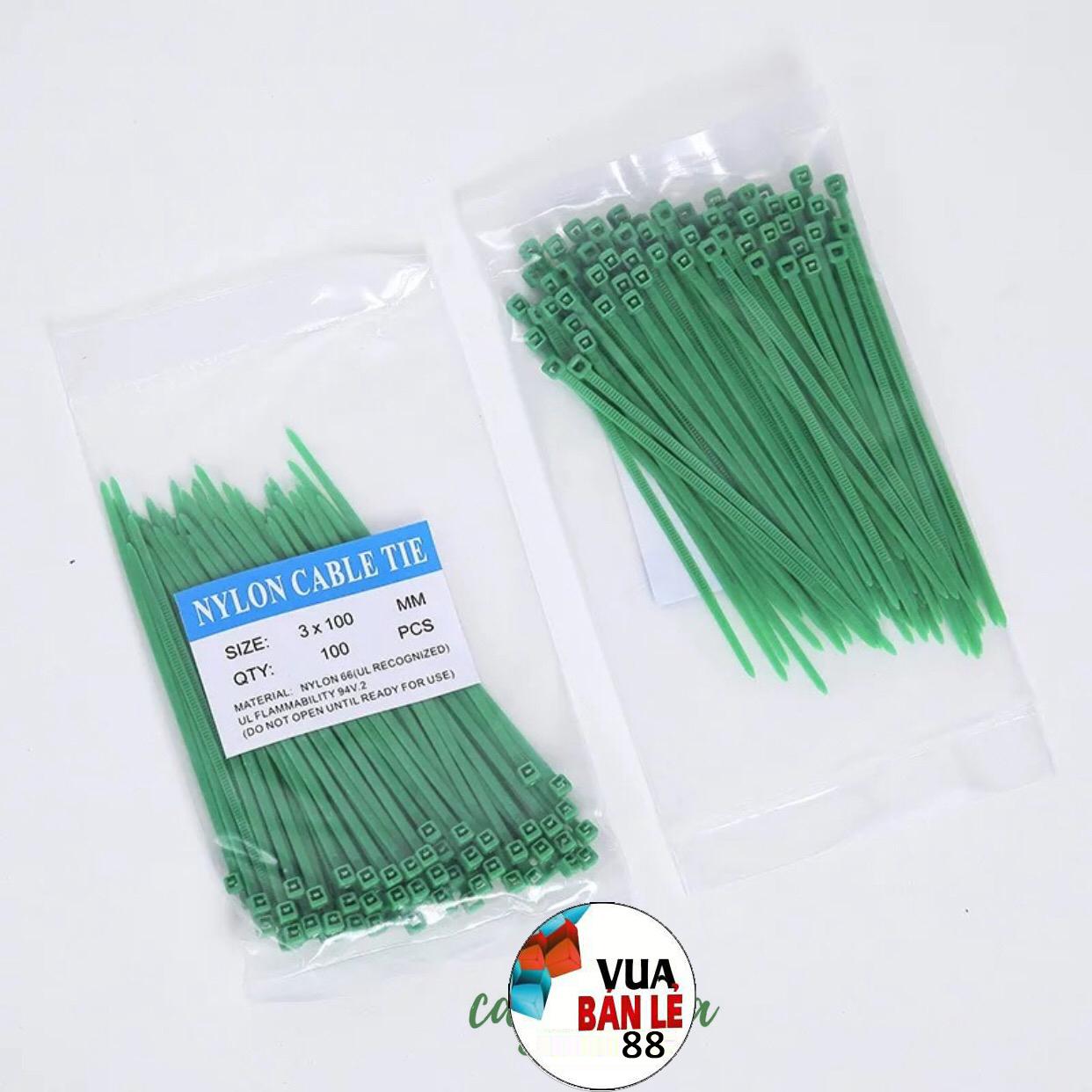 Bộ 100 sợi Dây Rút Nhựa Size 3*100 (xanh lá) 1 tấc