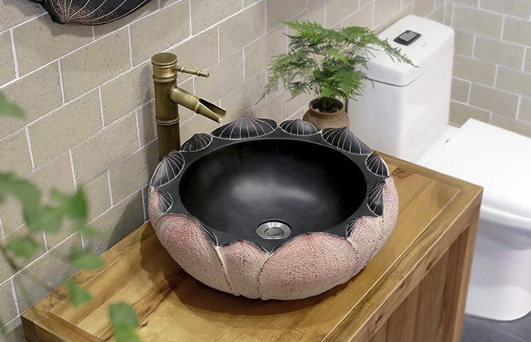 Chậu rửa lavabo gốm sứ nghệ thuật – Thiết kế bông sen 3D mới lạ độc đáo