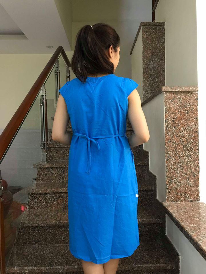 Đầm bầu caro cổ (Xanh dương)