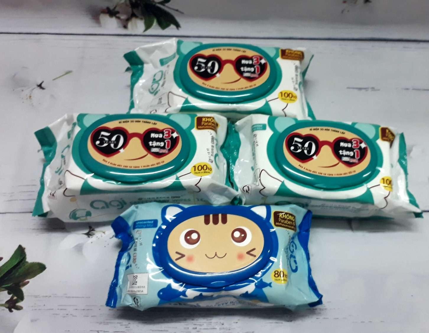 (Tặng 1) Compo 3 bịch khăn ướt Agi không mùi 100 tờ