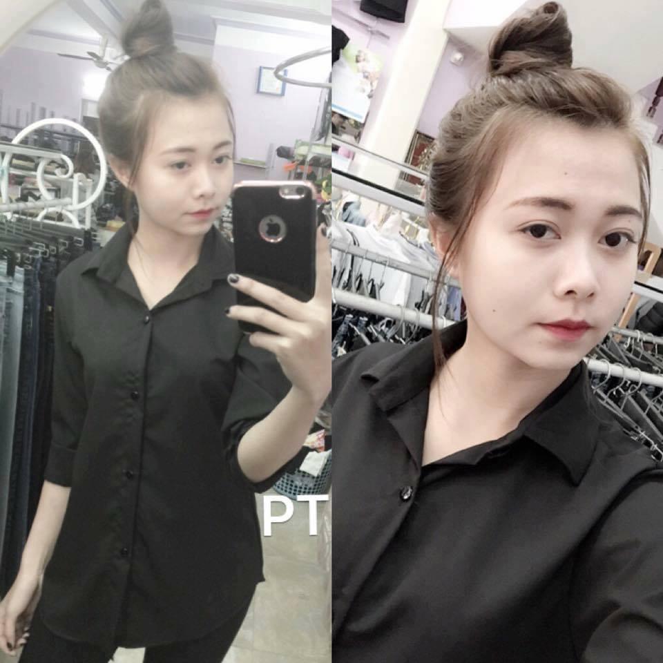 Áo sơ mi nữ trắng đen