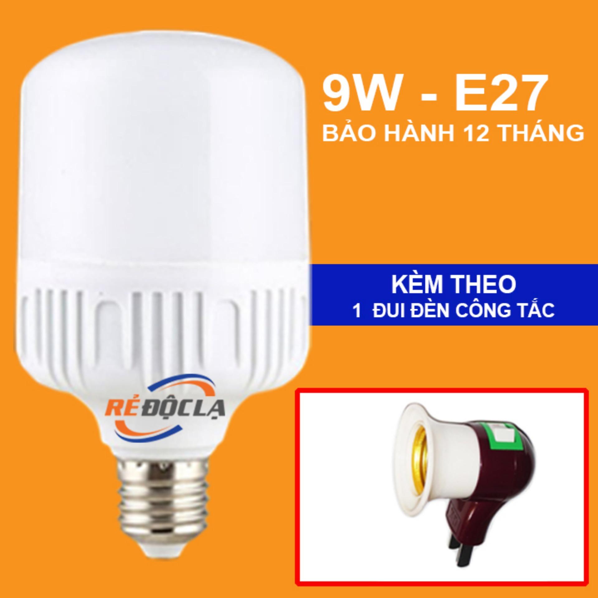 Bóng đèn Led trụ 9W Trắng + Đui đèn công tắc