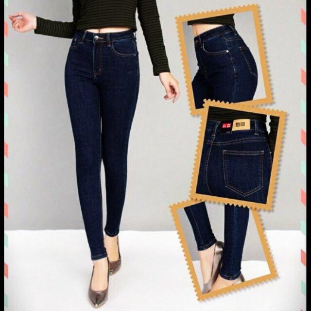 Quần jeans nữ lưng cao ống bó sát quần dài nữ trơn co giãn vải Denim quần bò nữ đẹp