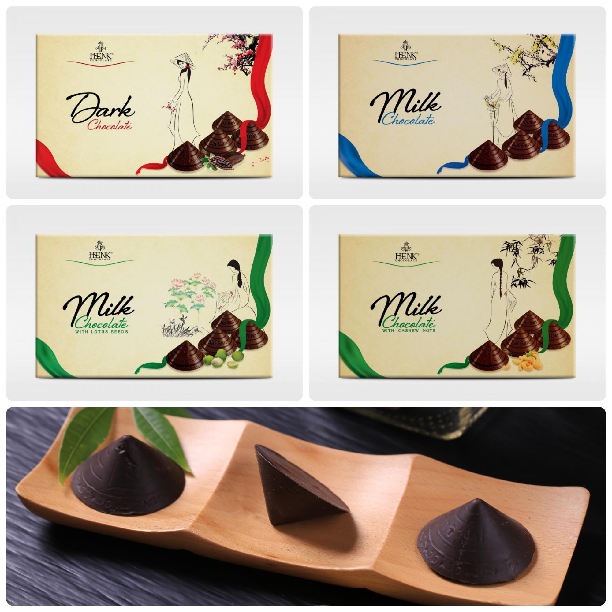 Combo 4 hộp 120g (sữa, hạt điều, hạt sen, đen 65%) - Henk Chocolate