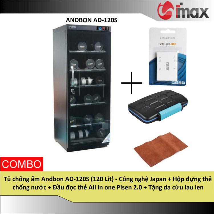 Tủ chống ẩm andbon ad-120s - công nghệ japan + hộp đựng thẻ chống nước + đầu đọc thẻ all in one pisen 2.0 + tặng da cừu lau len