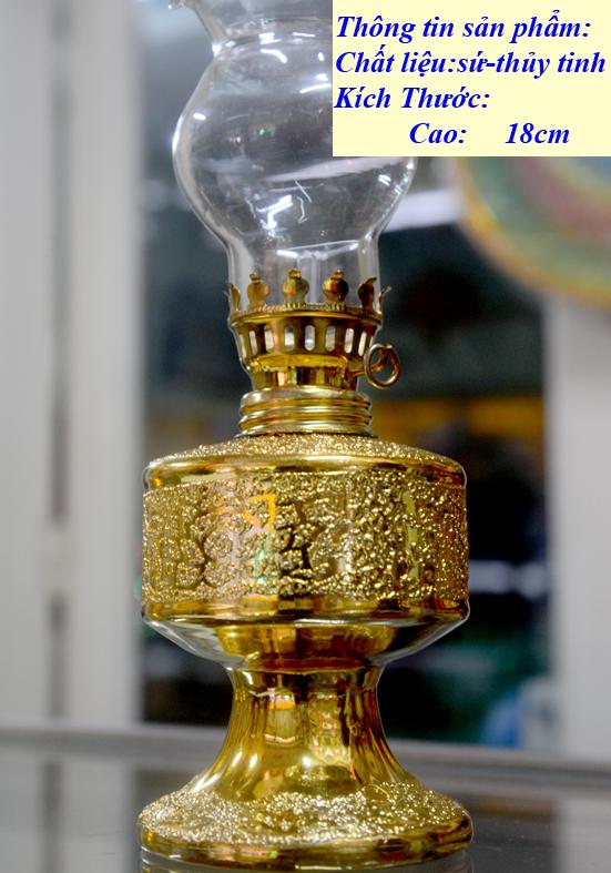 [HCM]Đèn dầu sứ kim sa vàng cao 18cm