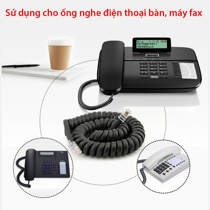 Cáp cho tai nghe điện thoại bàn RJ9 4PIN - Cho ống nghe điện thoại để bàn 2 mét (Xoắn lò xo - Màu đen/trắng)