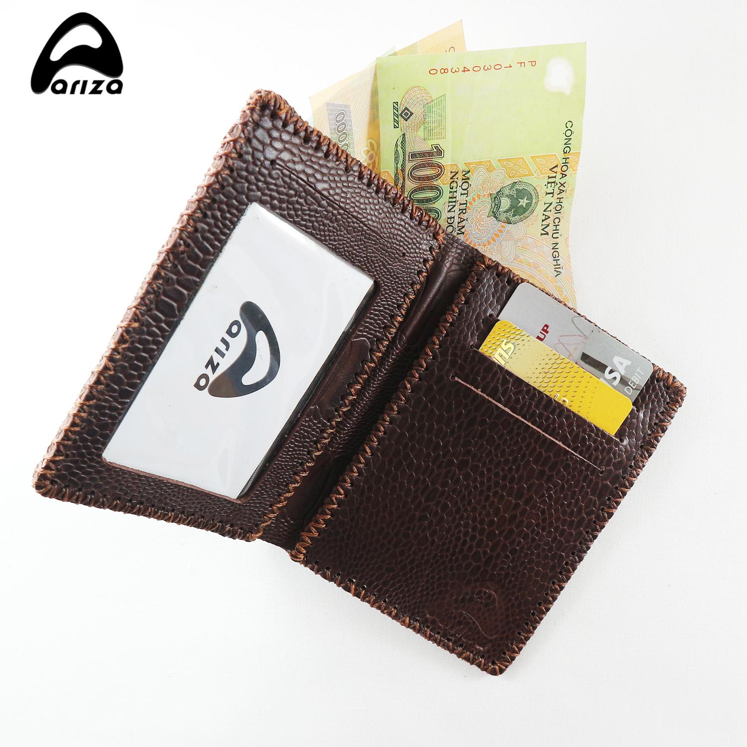 Bóp ví nam đứng da bò vân đà điểu Ariza ( PHAT TIEN SHOP bảo hành 12 tháng)