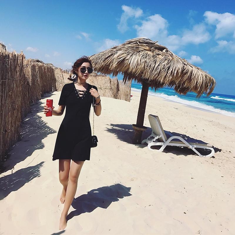 ĐẦM THUN BODY CỔ V ĐAN LƯỚI MYS