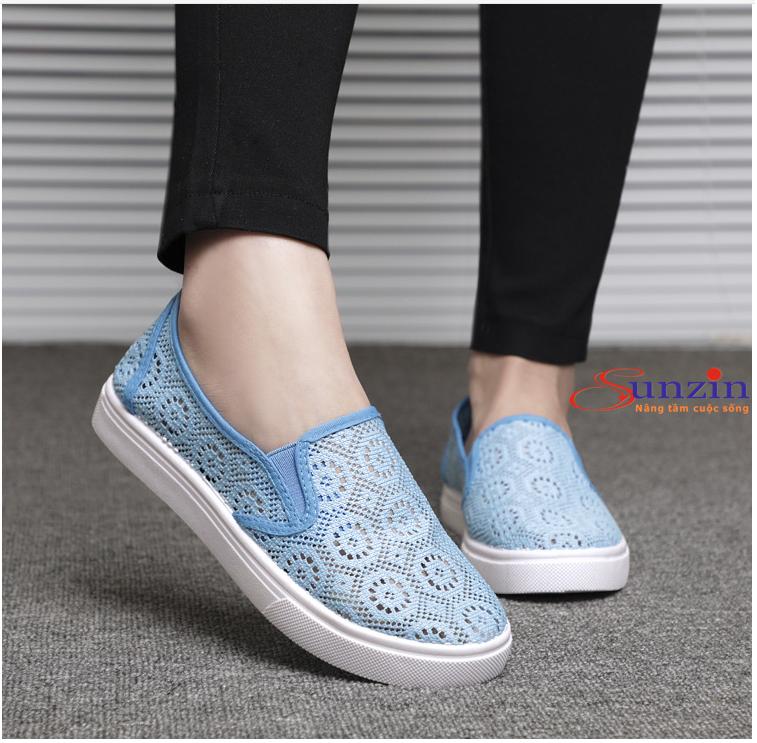 Giày lười ren nữ thoáng chân (xanh) size từ 35-40