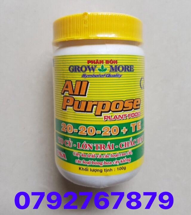 Phân bón lá growmore all purpose npk 20-20-20+te - giá bán hủ 100 gram