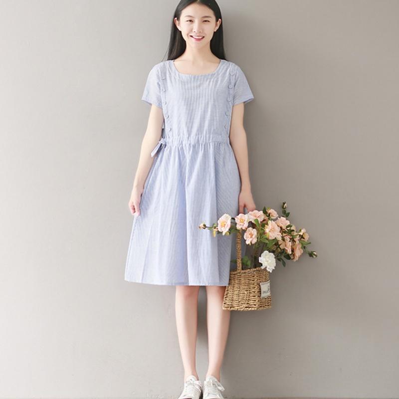 Đầm bầu công sở kẻ xinh 01