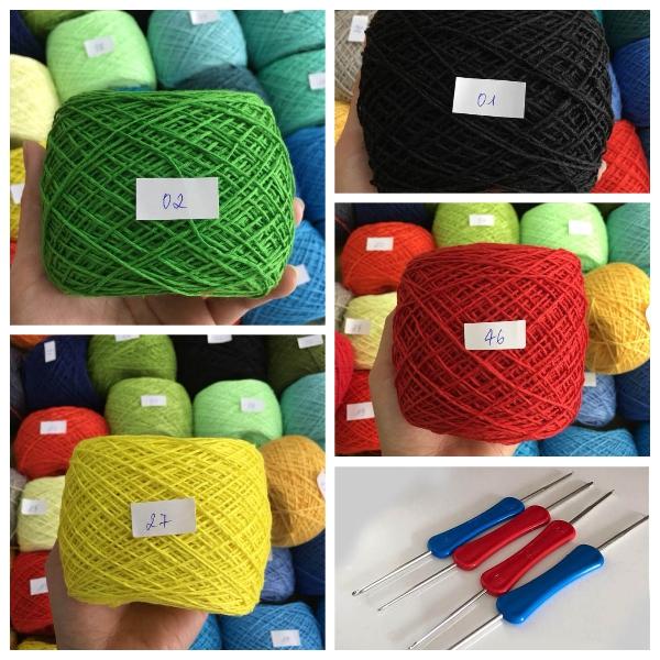 [HCM]4 cuộn len cotton vn 1mm và 1 kim móc