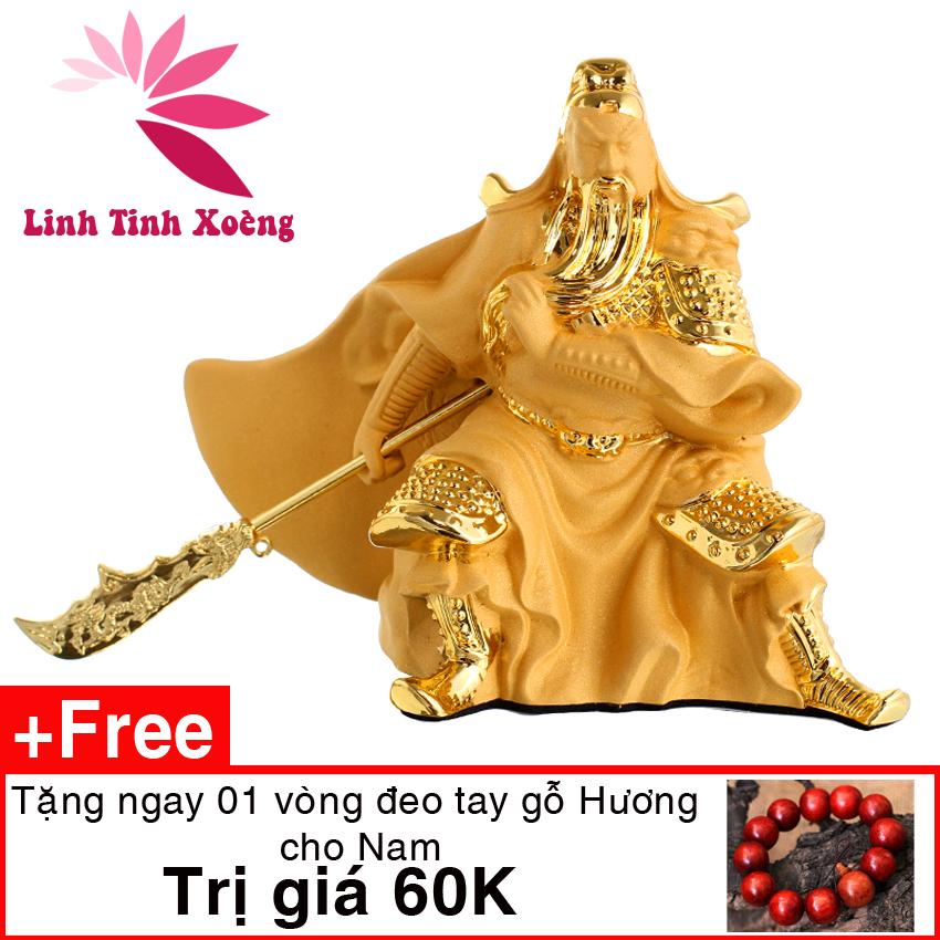 Tượng Quan Công phong thủy mạ vàng ôm bảo đao dũng mãnh A12 tặng vòng nam 60k