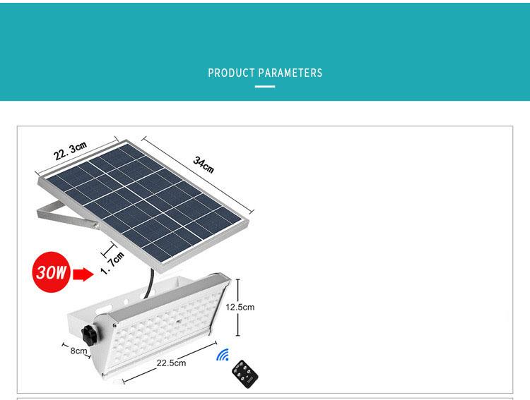 Đèn led cảm biến tự động sạc bằng năng lượng mặt trời 30W