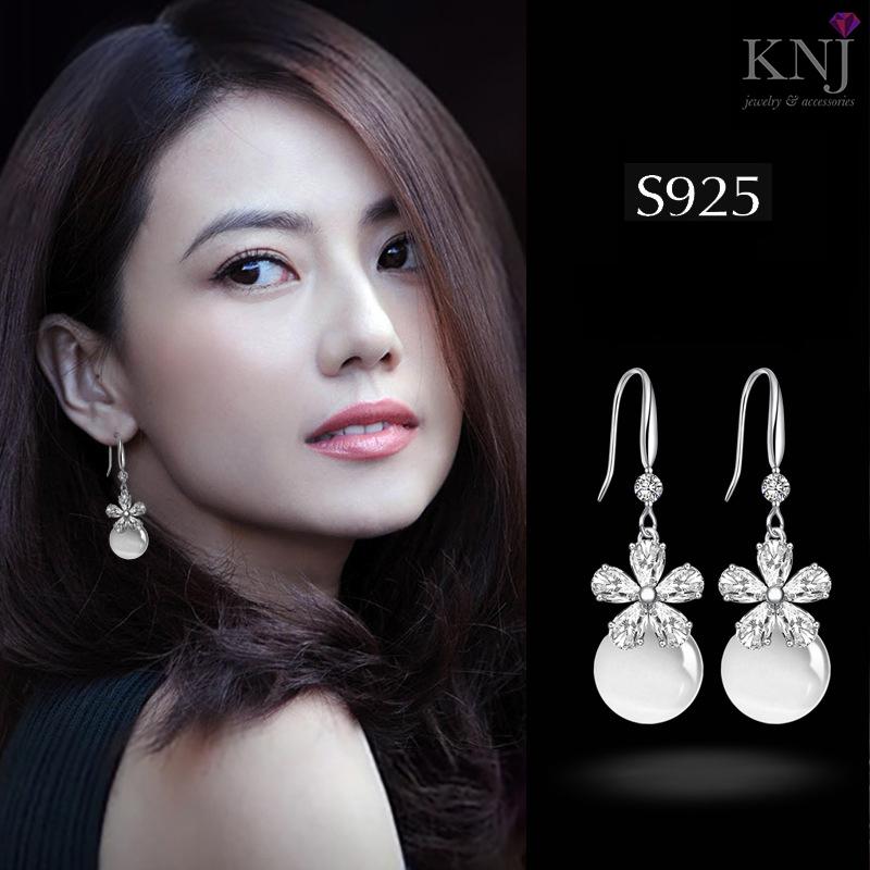 BÔNG TAI BẠC PHA LÊ HOA ĐÍNH ĐÁ  - B1108