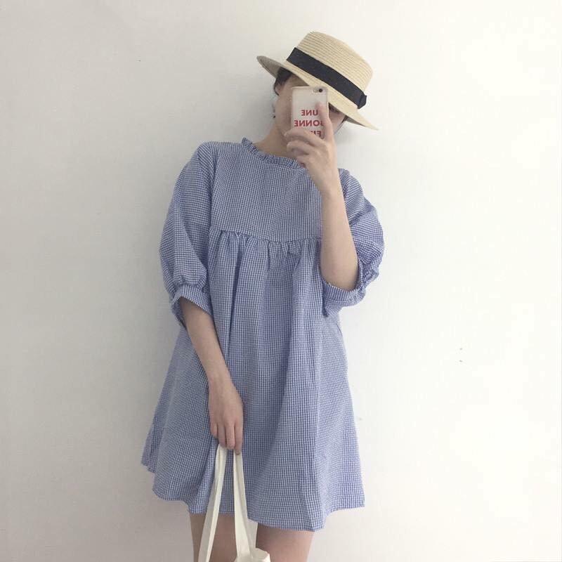 [HCM]Babydoll caro xanh nhí