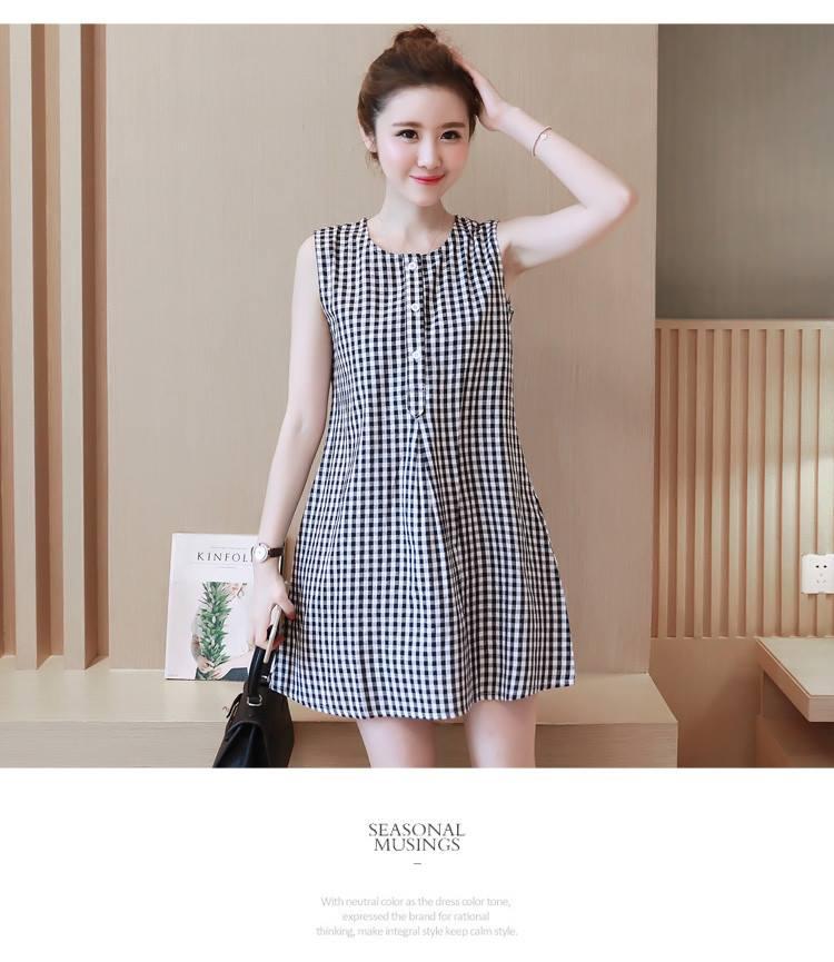 Váy Bầu Kẻ Caro Sát Nách _1244