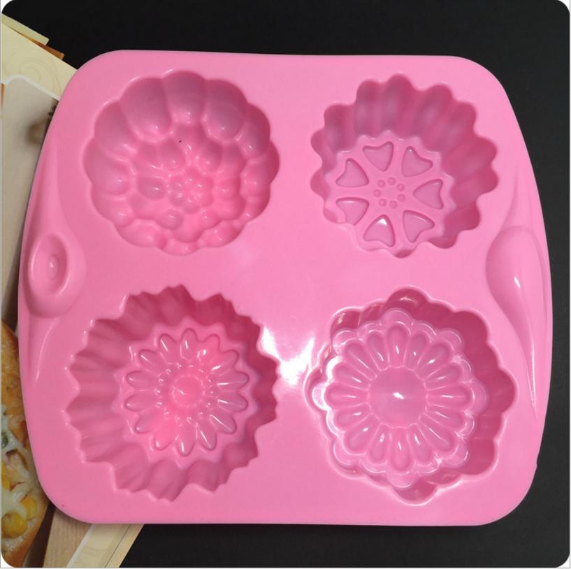 Khuôn silicon rau cau 4 bông hoa (16x14x3)