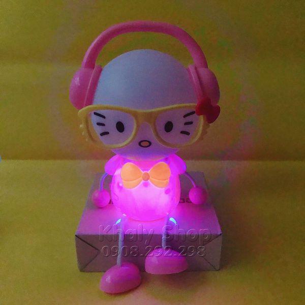 Đèn ngủ và học để bàn dùng pin hình Kitty đeo tai phone earphone nghe nhạc có nhạc music và đổi đèn nhiều màu - Hồng dành cho trẻ em và bé gái - 130KT121260