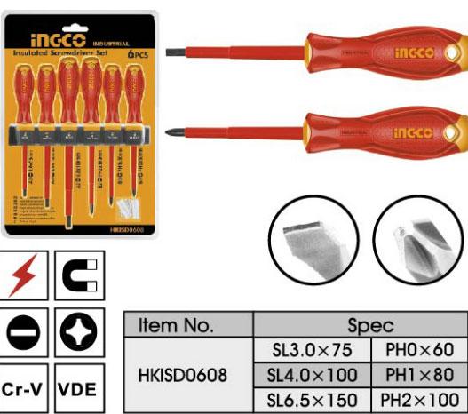Bộ tuốc nơ vít cách điện INGCO HKISD0608 (gồm 6 cây)