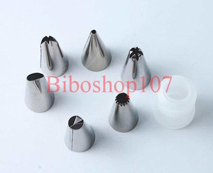 Bộ 6 đui bắt kem cơ bản inox kèm chốt giữ đui